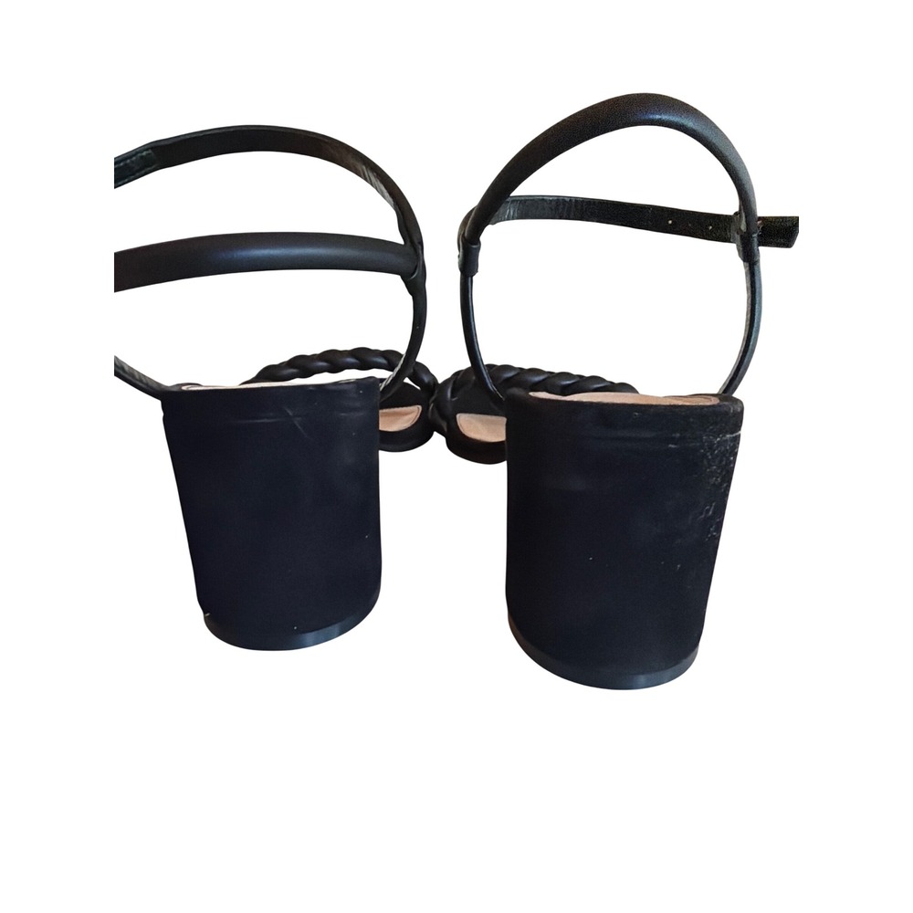 Gianvito Rossi Sandals Black Suede Braided Leather Block Heel Ankle Strap 40 - Picture 6 of 6